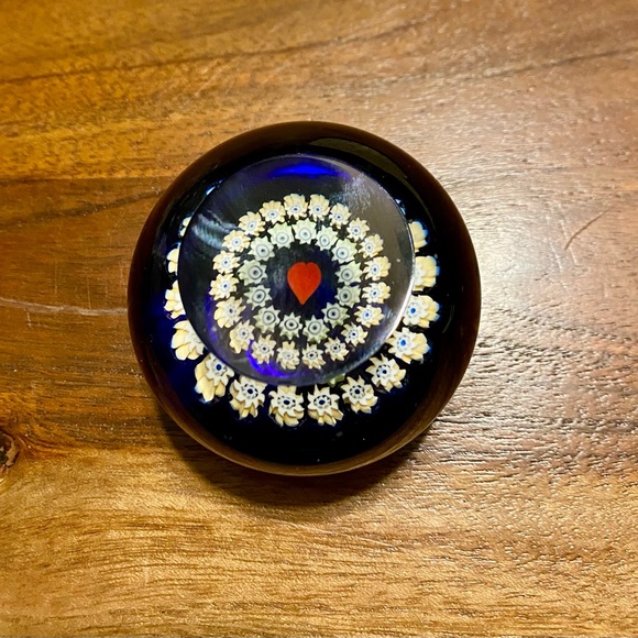Caithness Miniature HeartMillefiori Glass Paperweight Heart Facets #N28694